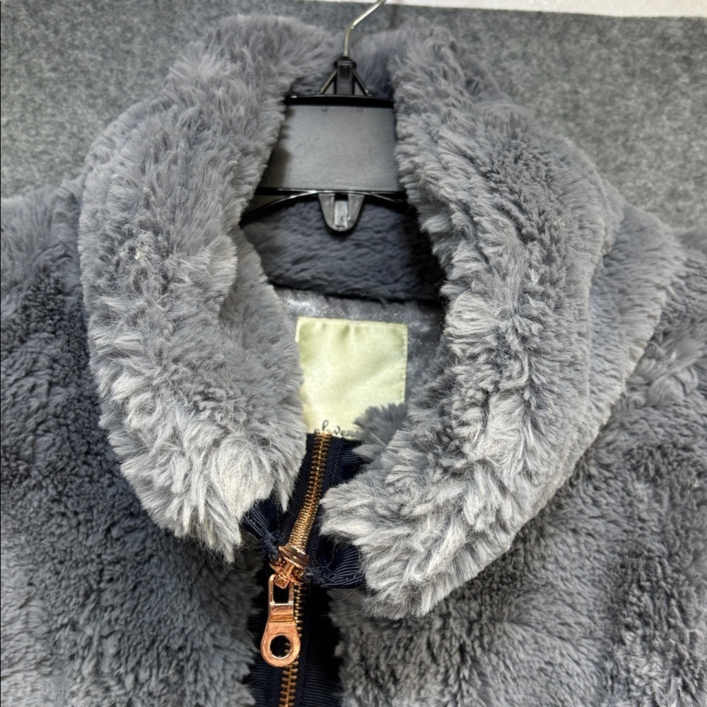Anthropology Elevenses Charcoal plum  Teddy Jacket faux fir lined jacket L - Picture 3 of 9